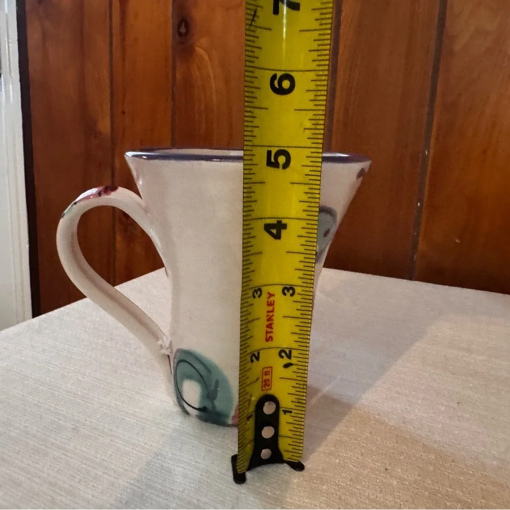 Vintage Clay & Color studio pottery mug featuring a hand-painted abstract design